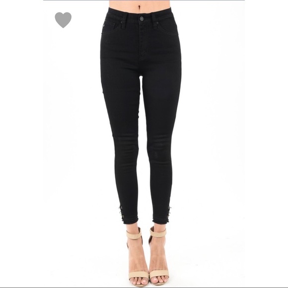 Black Skinny KanCans with Ankle Metal Rings - Picture 2 of 4